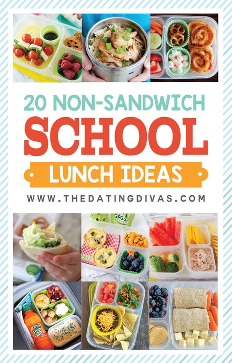 20 Sandwich FREE lunch ideas for kids! These are so do-able (quick and easy)! No more boring school lunches! www.TheDatingDivas.com Non Sandwich Lunches, Lunch Ideas For Kids, Easy School Lunches, School Lunch Ideas, Toddler Lunches, Healthy School Lunches, Fun Lunch, School Lunches, Quick Lunches