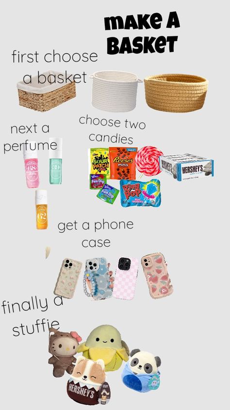 make a basket for your bestie Make A Basket For Your Bestie, Make Your Own Basket, Bestie Basket, Make A Basket, Candy Perfume, Burr Basket, Making A Gift Basket, Fun Dip, Basket Ideas