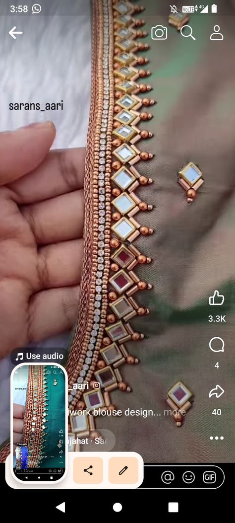 Diamond Work Blouse, White Zardosi Work Blouse, Pattupavadai Aari Work, Aari Work Blouse Under 1000, 1000 Rs Aari Work Design Blouse, Leaf Stitch Design In Aari, Aari Neck Designs For Blouse, Easy Aari Work Designs, Back Neck Aari Designs For Blouses