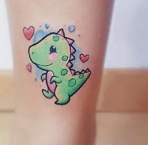 Cute Dino Tattoo, Hase Tattoos, Dino Tattoo, Ephemeral Tattoo, Dinosaur Tattoo, Tatuagem Masculina Pequena, Dinosaur Tattoos, Cute Dino, Tattoo For Son