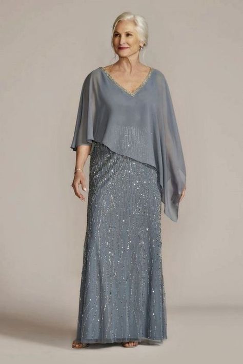 Chiffon Capelet, Grandma Dress, Womens Sequin Dresses, Chiffon Summer Dress, Mother Of The Bride Dresses Long, Sheath Gown, Mother Of Groom Dresses, Oleg Cassini, فستان سهرة