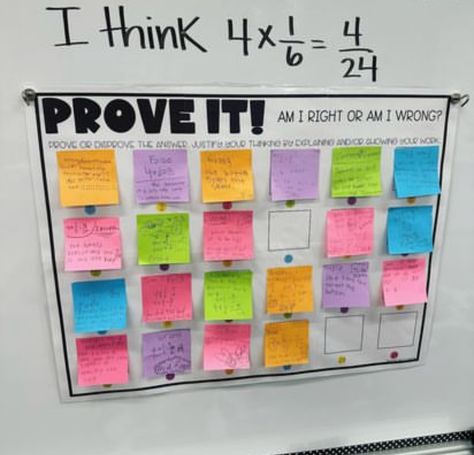 Prove It post-it poster Enrichment Activities For Elementary Math, 3rd Grade Math Classroom Setup Ideas, Sixth Grade Math Classroom, 4th Grade Math And Science Classroom, Math Focus Wall 5th Grade, Math Bulletin Boards 5th Grade, 6th Grade Classroom Set Up Math, 5th Grade Math Classroom Decor, Fifth Grade Math Classroom