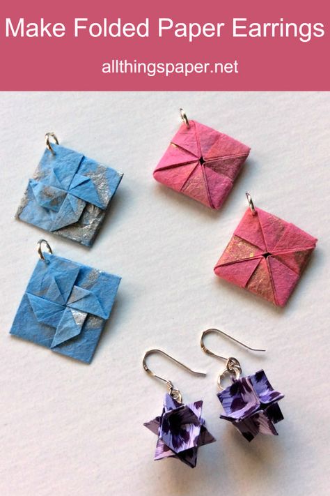 Origami Earrings, Quilled Jewellery, Origami Jewelry, Paper Flower Wall Decor, How To Make Origami, Folded Paper, Origami Box, Paper Earrings, Origami Design