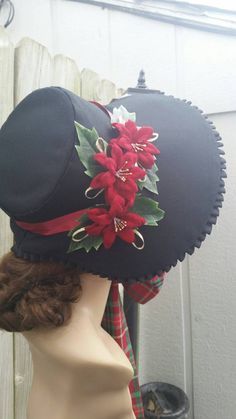 Black Twill Christmas Caroling Bonnet by 1800sMillineryShop Dickens Costumes, Victorian Carolers Costumes, Dickens Dress, Vintage Adjustable Winter Bonnet, Christmas Bonnet, Carol Dress, 1800s Bonnet, 1880s Bonnet, Scrooge Christmas