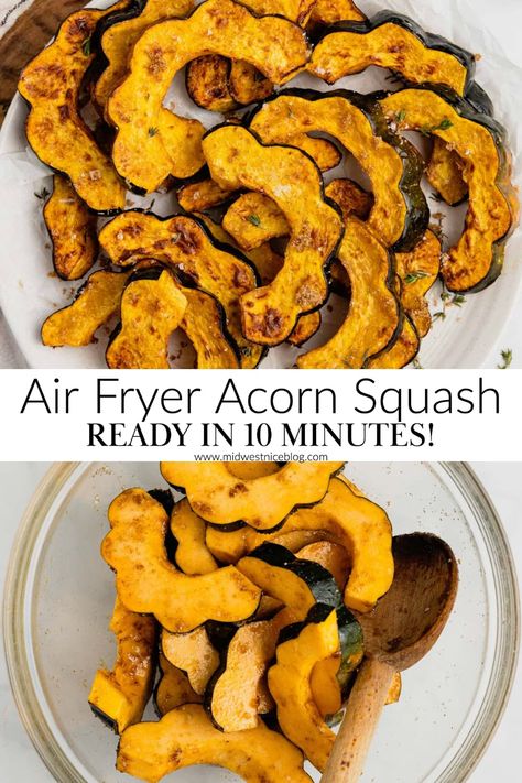 Acorn Squash Slices, Air Fryer Acorn Squash, Paleo Acorn Squash, Squash Fries, Autumn Side Dishes, Acorn Squash Recipes, Air Fryer Healthy, Healthy Fall, Savory Vegan