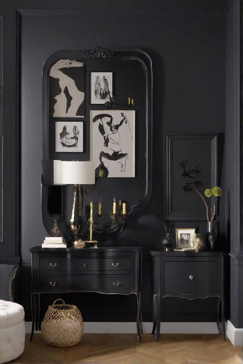 bedroom interior design, wall paint color, home decorating ideas, interior paint colors Black Paint Colors, Cream Cabinet, Colors For Bedroom, Trendy Paint Colors, Paint Guide, Black Paint Color, Repose Gray, Dark Walls, Bedroom Black