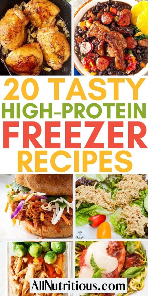 Make these tasty freezer recipes (make ahead) to have high protein dinner ready when you need it. Prepping these high protein dishes in advance can help you stick to a high protein diet. #HighProtein #FreezerMeals Healthy High Protein Freezer Meals, High Protein Batch Cooking, Make Ahead High Protein Meals, High Protein Low Carb Freezer Meals, Low Calorie High Protein Freezer Meals, Freezer Meals High Protein, High Protein Frozen Meals, High Protein Postpartum Meals, High Protein Make Ahead Meals