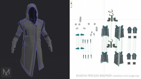 ArtStation - Creating a Cyberpunk Style Outfit in Marvelous Designer - ArtStation Learning Tutorial, Eugenia Peruzzo Cyberpunk Style Outfit, Star Wars Sewing, Cyberpunk Cosplay, Cloak Pattern, Digital Fashion Design, Clothing Templates, 3d Clothing, T Shirt Sewing Pattern, Designer Patterns