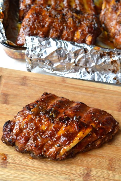 Slow Cooked Oven Ribs, Garlic Ribs, Honey Garlic Ribs, Honey Ribs, Pork Back Ribs, Glazed Ribs, Ribs In Oven, Oven Baked Ribs, Rib Sauce