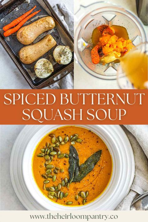 Spiced Vegan Butternut Squash Soup (Vitamix) Butternut Squash Soup Vitamix, Vegan Squash Soup, Vitamix Soup Recipes, Butternut Squash Soup Creamy, Butternut Squash Roasted, Vitamix Soup, Spiced Butternut Squash, Butternut Squash Vegan, Squash Roasted