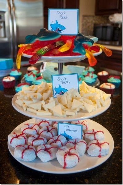 Shark Party Foods, Sharknado Party, Jaws Party, Shark Week Party, Baby Shark Birthday Party, Music Theme Birthday, Shark Themed Birthday, Shark Themed Party, Baby Shark Party