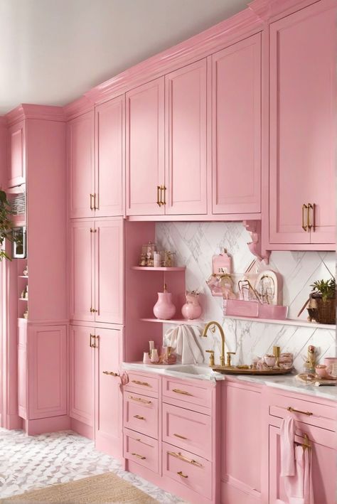 1. Pretty in Pink
2. Matching Colors
3. Pink Cabinets
4. 2024 Trends Pink Interior Design Home Decor, Pink Kitchen Furniture, Pink Kitchen Cabinets, Columns Decor, Pink Cabinets, Mielle Organics, Bedroom Wall Colors, Pink House, Kitchen Farmhouse