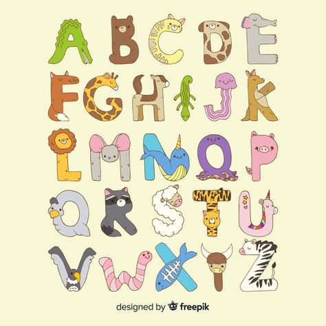 Flat design of animal alphabet Free Vect... | Free Vector #Freepik #freevector #design Alphabet Design Creative, Abc Font, Alphabet Drawing, Book Reference, Animal Vector, Doodle Alphabet, Draw Animals, Animal Letters, Drawing Letters