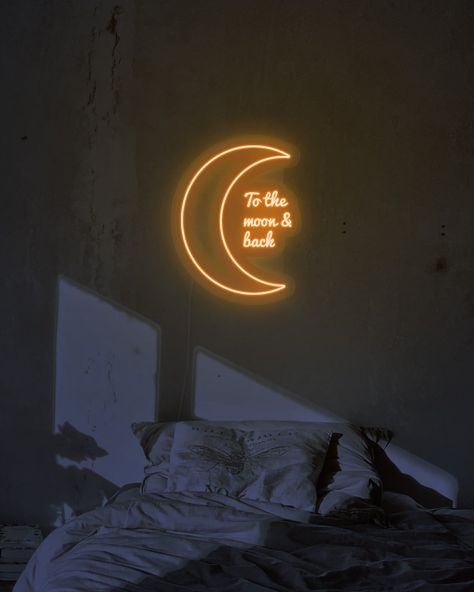 #NeonLightSigns #BrightIdeas #NeonSigns #BrightIdeas Neon Sign Astethic, Led Lights Signs Neon, Neon Wall Sign Bedroom, Neon Signs Bedroom Quotes, To The Moon And Back Wallpaper, Led Words Lights Neon Signs, Neon Room Signs, Neon Light Signs Aesthetic, Neon Sign Above Bed