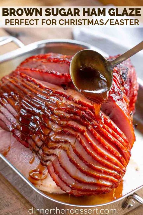 Brown Sugar Ham Glaze made from brown sugar, orange juice, honey, and spices is the PERFECT addition to a holiday ham and only takes 5 minutes to make! #ham #glaze #sauce #easter #christmas #holidays #thanksgiving #holiday #leftovers #dinnerthendessert Roasted Veges, Sugar Ham Glaze, Glaze Sauce, Sugar Ham, Ham Glaze Brown Sugar, Brown Sugar Ham, Cabbage Soup Diet Recipe, Holiday Leftovers, Dinner Then Dessert