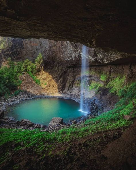 Waterfall in Cave by YoBoyDany Cave Wallpaper, Summer Clouds, Adventure Girl, The Devils, Adventure Activities, Camping Life, Nature Images, Life Is An Adventure, Incredible India