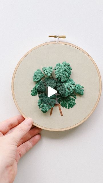 Home Embroidery Ideas, 3d Plant Embroidery, Embroidered Succulents, Monstera Embroidery Pattern, Monstera Plant Embroidery, Stain Stitch, Embroidery Monstera, New Home Embroidery, Pdf Pattern Embroidery