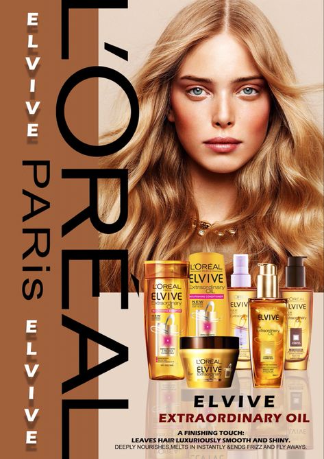 Hair Products Social Media Designs, Hair Oil Advertisement Poster, Loreal Advertising, Loreal Ads, Hair Oil Advertisement, Product Posters, Loreal Hair Color, Paris Poster, Key Visual