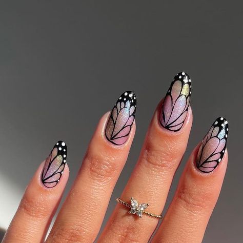 Butterfly Nail Designs, Butterfly Nail Art, Butterfly Nail, Nail Designs Glitter, Chrome Nails, Almond Nails, Glue On Nails, Winter Nails, Nail Art Design