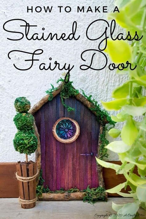 Stained Glass Fairy, Diy Fairy Door, Fae Folk, Glass Fairy, Fairy Garden Doors, Craft Cupboard, Fairy Tree Houses, Fairy Village, Garden Door