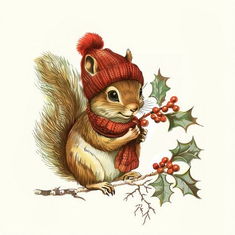 Squirrel character christmas animal theme. | free image by rawpixel.com / Pitcha Benrohman Christmas Squirrel Drawing, Christmas Animal Art, Christmas Animal Illustration, Christmas Animals Drawing, Christmas Animals Illustration, Squirrel Sketch, Squirrel Character, Squirrel Photography, Free Christmas Printables Vintage