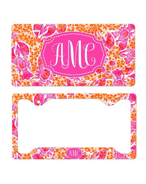 Update your car's decor with our Lilly Inspired front license plate! Our monogrammed license plates and frames are perfect for adding a personalized touch to your vehicle. Don't forget to check out our matching car coasters to complete the set. License Plate Frame: - Lightweight aluminum material - Measures 6.5" x 12.21" x .030" - Fits most license plates License Plate: - Lightweight aluminum material - Measures 5.875" x 11.875" x .030" - Fits most cars - Slotted for easy mounting Please note th Car Plate Frame, Lilly Pulitzer Car Accessories, Cute License Plates, Licence Plate Frame, Front License Plate Ideas, Girly License Plate Ideas, Custom License Plate Ideas, Car Must Haves, License Plate Ideas