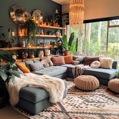 Boho Hippie Lifestyle Earthy Living Room, Grey Couch Living Room, Hippie Lifestyle, Living Room Color Schemes, Boho Living Room Decor, Style Loft, Boho Living, Boho Living Room, Living Room Inspo