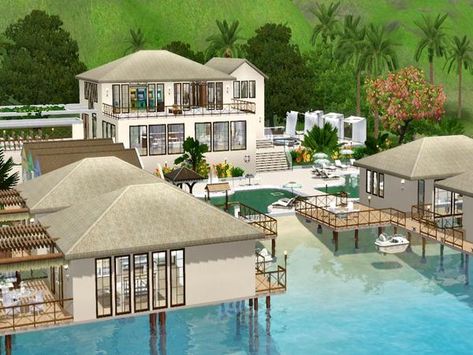 chemy's Island Resort Sims 4 Resort, Resort Ideas, Arcade Room, Mud House, Sims 4 House Plans, Caribbean Style, Swim Up Bar, Sea House, Free Sims