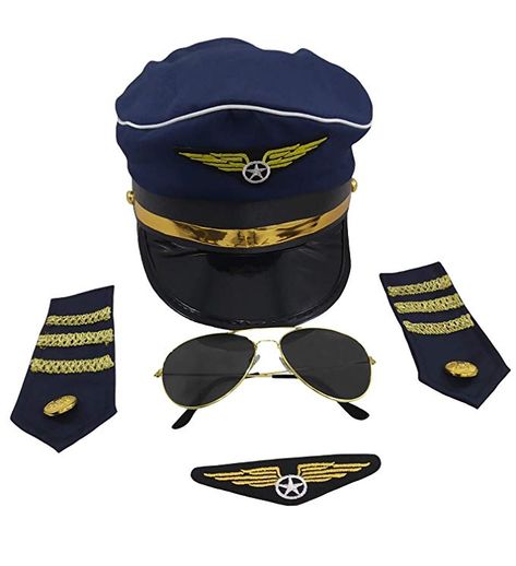 Amazon.com: Airline Pilot Costume Accessory Set, Blue Gold, One Size: Clothing Aviator Costume, Navy Pilot, Pilot Costume, Pilot Hat, Pilot Uniform, Airline Uniforms, Куклы American Girl, Airline Pilot, Visor Sunglasses