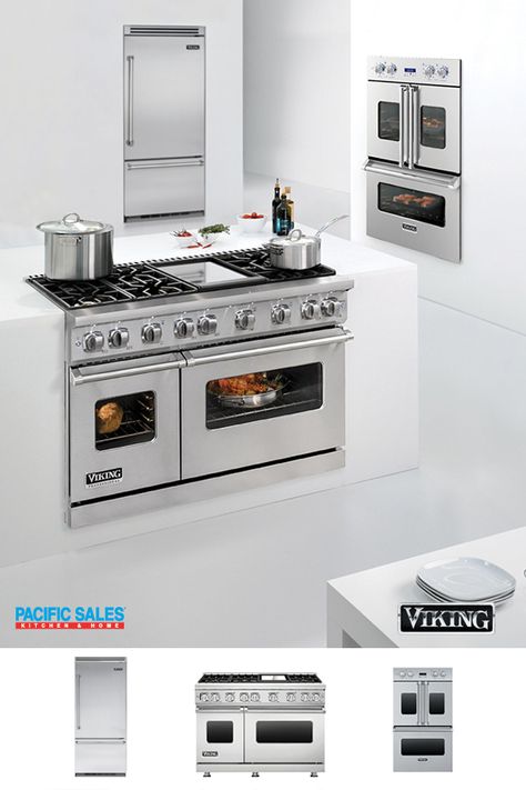 That Viking range!! Ohhh that Viking Wall Oven!! AND a Viking French-door double oven that features side swing doors for easier accessibility. We are in AWE too! Inspired by commercial ovens, its large 4.7-cubic foot capacity and patented convection system make it perfect for home chefs. Visit our Viking page to learn more. Chef Kitchens, Viking Range, Oven Stove, Double Oven, Kitchen Redo, Kitchen Remodel Idea, Wall Oven, Kitchen Designs, 인테리어 디자인