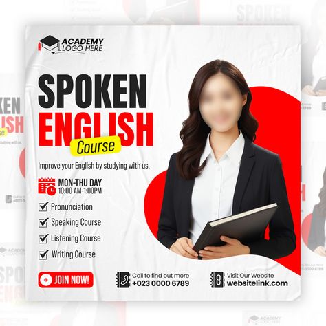 Spoken English Course Social Media Post Design Template#pikbest##Templates English Course Social Media Design, Course Social Media Design, Spoken English Course, Social Media Course, Academy Logo, Social Media Post Design, Spoken English, Improve Your English, English Course