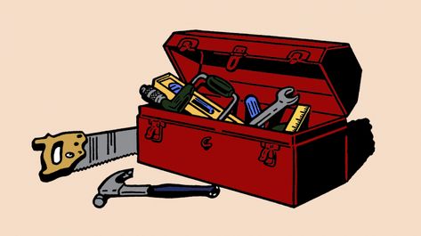 Drawing of a toolbox and tools Tool Box Aesthetic, Tool Box Illustration, Tool Box Tattoo, Toolbox Tattoo, Toolbox Aesthetic, Toolbox Drawing, Tool Box Drawing, Toolbox Illustration, Toolbox With Tools