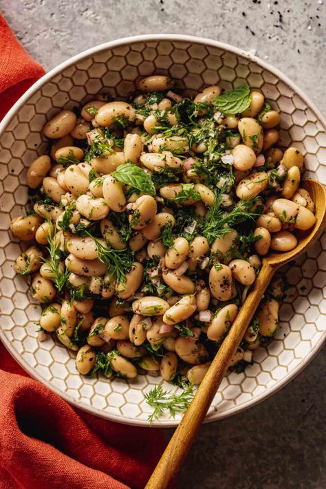 Simple White Bean Salad with Herbs — Zestful Kitchen Salad With Herbs, Veg Salad Recipes, White Bean Salad Recipes, Cannellini Bean Salad, Cannellini Bean, White Bean Salad, Bean Salad Recipes, Pan Seared Salmon, Cannellini Beans