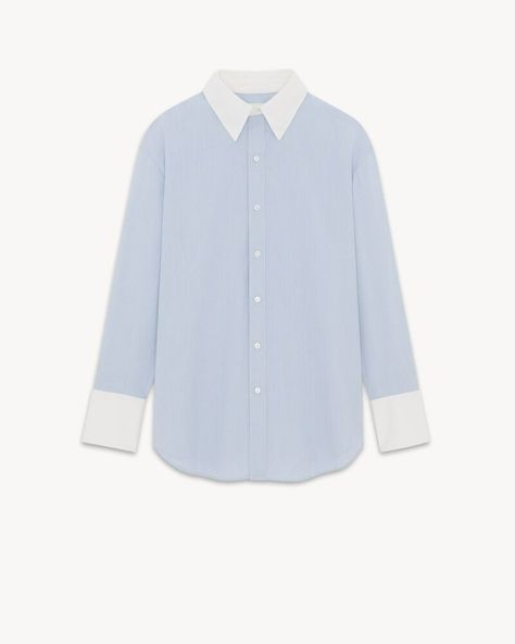 Winchester boyfriend shirt in cotton | Saint Laurent | YSL.com Saint Laurent Ready To Wear, Cowl Back Dress, Saint Laurent Shirt, Boyfriend Shirt, Pant Shirt, Long Shirt, Cotton Style, Button Placket, Cotton Poplin