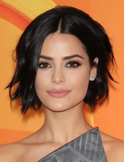 Short Haircuts and Hairstyles | Fashion Lookbook Chin Length Bob Dark Hair, Chin Length Hair With Layers Curly, Hair Cuts For Fine Hair 2023, Brunette Chin Length Hair, Chin Length Layered Bob For Fine Hair, Chin Length Bob Oval Face, Cute Chin Length Haircut, Chin Length Hair 2023, Chin Length Hair With Layers Over 40