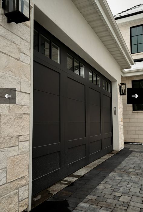 Black Garage Door, Exterior Garage Door, Black Garage Doors, Contemporary Garage Doors, Aluminium Garage Doors, Double Garage Door, Garage Door House, Black Garage, Modern Garage Doors