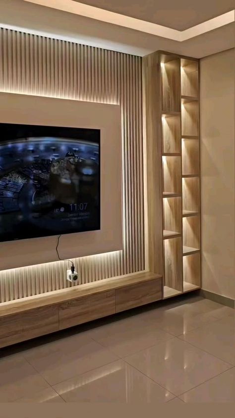 Tv Unit Design Modern Living Luxury, Tv Wall Design Luxury, Tv Wall Design Modern Luxury, Tv Cabinet Design Modern, Luxury Tv Wall, Room Cupboard, Luxury Interior Design Living Room, Wall Niches, Modern Tv Room