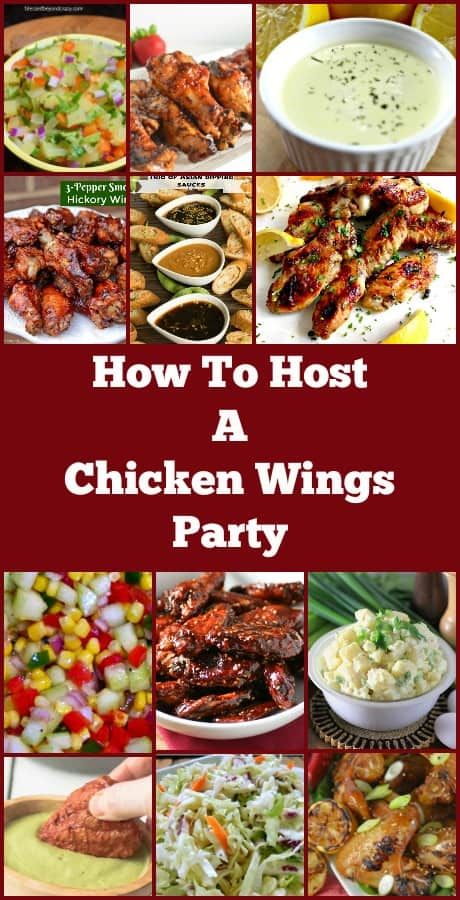 How To Host A Chicken Wings Party, perfect for BBQ's, potlucks, family gatherings. Recipes for a variety of tasty wings, sides and dips to make up a perfect party. via @lovefoodies Wings Meal Sides, Chicken Wings Party, Chicken Wing Side Dishes, Wings Sides, Chicken Wing Sides, Chicken Wing Party, Dips To Make, Wing Party, Wings Menu