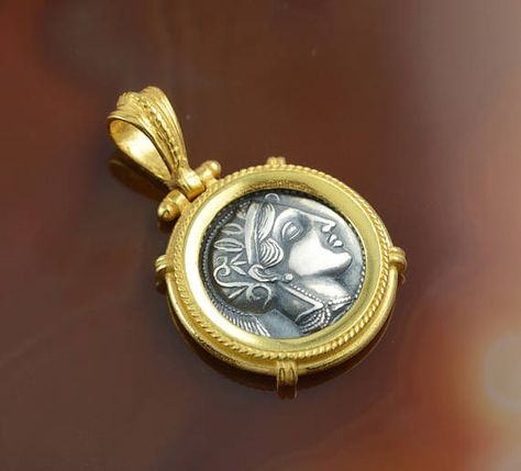 Leon, Silver Coin Jewelry, Greek Goddess Athena, Ancient Coin Pendant, Coin Frame, Gold Coin Jewelry, Goddess Of Wisdom, Golden Pendant, Ancient Greek Coin