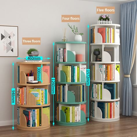 Book Rack Design, Rotating Bookshelf, Floor Shelf, Home Library Design, Wall Shelves Design, Bookshelf Design, Wall Bookshelves, Decorating Shelves, Shelf Design