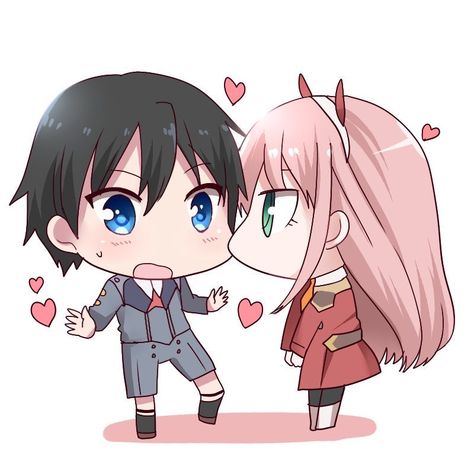 Hiro x Zero Two chibi😊💙❤️ Chibi Zero Two, Hiro Zero Two, Hiro X Zero Two, Zero Two Cosplay, Cute Chibi Couple, Chibi Couple, Doremon Cartoon, Chibi Characters, Zero Two