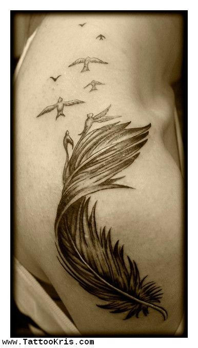 Dove feather idea.  Dove meaning-love, gentleness and kindness A Feather Tattoo, Feather Bird Tattoo Shoulder, White Feather Tattoos, White Bird Tattoos, Bird Shoulder Tattoos, Back Tattoos Spine, Feather Tattoo Meaning, Feather With Birds Tattoo, Bird Tattoo Meaning