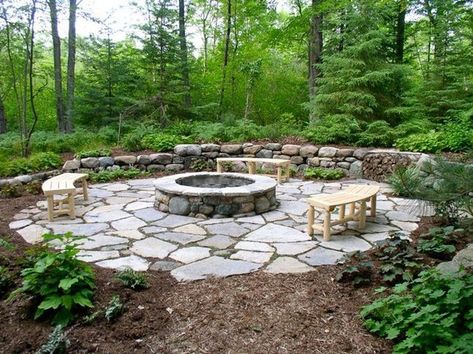 flagstone patio with fire pits | Pin by Kimberly Doran on Yard and such | Pinterest Landscape Designs, Patio Landscape Design, Landscaping Backyard, Stone Fire Pit, Flagstone Patio, Patio Fire Pit, Fire Pit Area, Fire Pit Designs, Diy Fire Pit