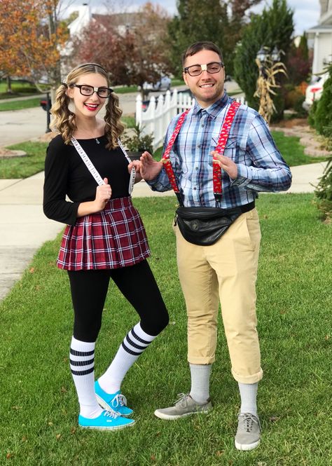 Nerd Outfit For Women, Geek Costume Ideas, Nerd Party Outfit, Diy Nerd Costume Women, Nerd Costume Women, Nerd Costume Ideas For Women, Nerd Outfits Spirit Week, Couple Character Costumes, Character Costumes Spirit Week