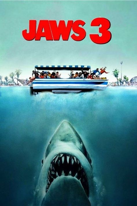 Jaws 3-3D......... Jaws 3, Shark Film, Attack Movie, Jaws Film, Jaws Movie Poster, Jaws Movie, Shark Photos, Night Film, Shark Pictures