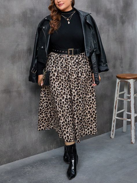 Edgy Outfits Plus Size, Edgy Plus Size Outfits, Casual Edgy Outfits, Plus Size Grunge, Rok Outfit, Leopard Print Outfits, Look Plus Size, Leopard Print Skirt, Plus Size Kleidung