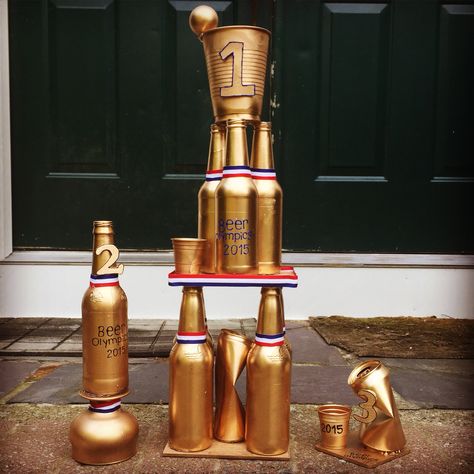 Beer Olympics trophy #beerolympics #beerolympicstrophy Beer Olympic Trophies, Beer Pong Trophy Diy, Beer Olympics Trophy Diy, Beer Olympics Trophy, Beer Pong Trophy, Beer Trophy, Beer Olympics Party, Beer Olympics Games, Beer Pong Party