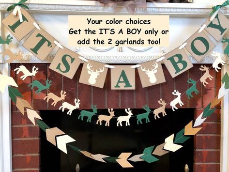 Deer Baby Shower Boy, Deer Baby Shower Decorations, Arrow Baby Shower, Bos Baby, Boy Shower Themes, Trendy Baby Shower Themes, Deer Baby Showers, Its A Boy Banner, Deer Baby