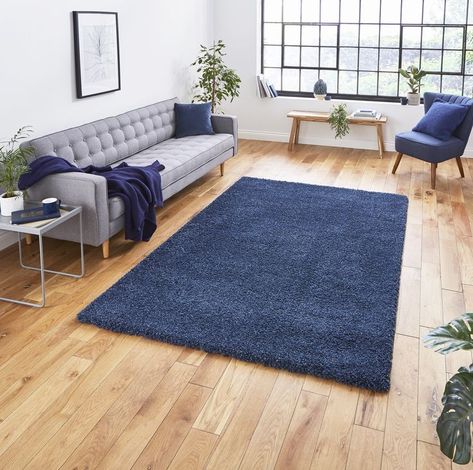 NEW: Sierra Dark Blue Rug, a soft modern shaggy area rug in blue (4 sizes) https://www.therugswarehouse.co.uk/blue-rugs/sierra-9000-dark-blue-rug.html #TheRugsWarehouse #London Blue Sitting Room, Entrance Hall Ideas, Sofa Colour, Carpet Orange, Orange Floor, Dark Blue Rug, Living Room Mood Board, Hall Ideas, Blue Rugs