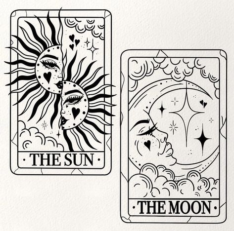 Dolphin Logo, Sun And Moon Tarot, Tarot Card Tattoo, Tarot Tattoo, The Moon Tarot Card, Sun And The Moon, Tarot Cards Art, Card Tattoo, Card Drawing